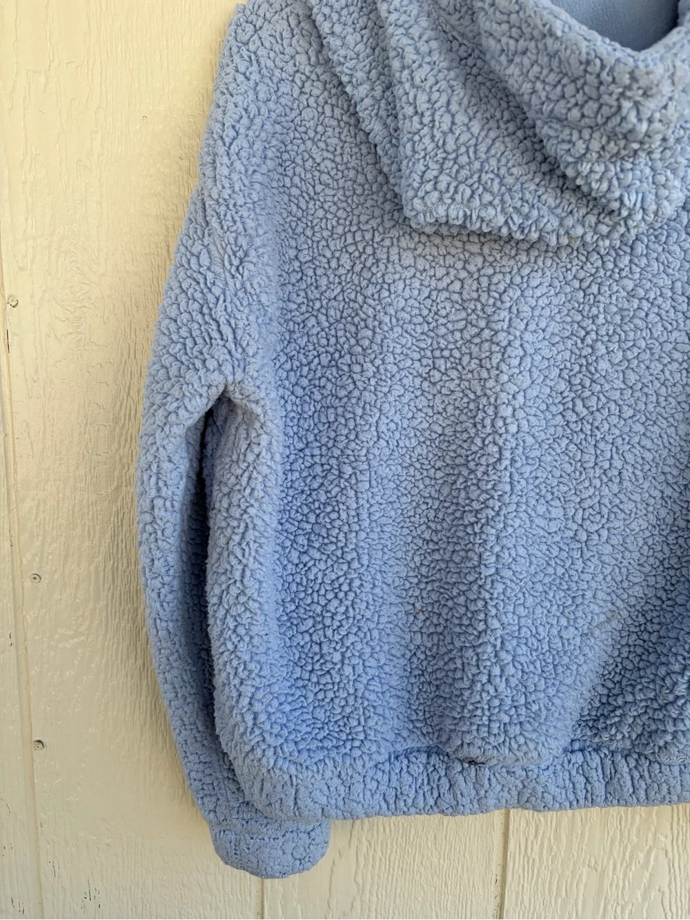 Kids Cozy Half-Zip Sherpa Hoodie - Light Blue Size L